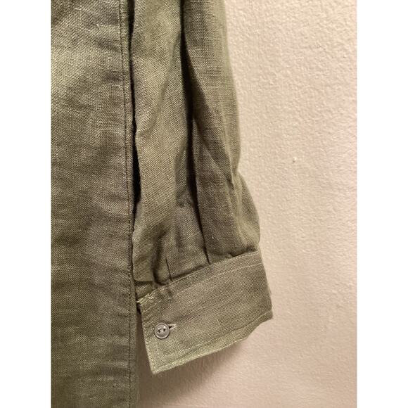 CALYPSO St Barth NWOT Olive Linen Blue Embroidery Long Sleeve Shirt Midi Dress L - Picture 6 of 6